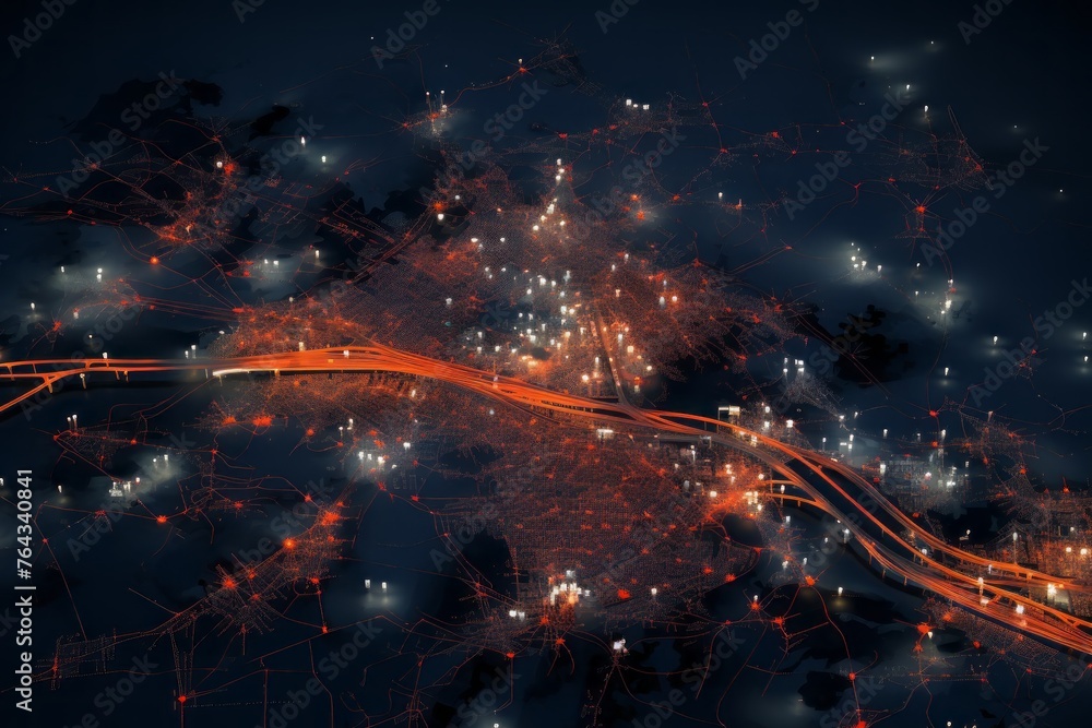 Poster a data visualization of a city's traffic patterns and congestion
