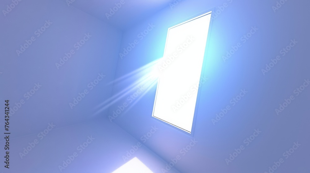 Poster an empty room with a bright light coming through the window and a cat laying on the floor in front o