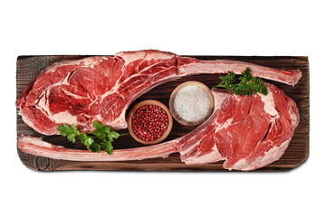 Raw tomahawk steak isolated on white background - 764341219