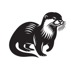 Otter River Acrobat silhouette, Playful Otter silhouette, River Otter Black and White Illustration, Retro Otter Vector, Retro Styled Otter Illustration