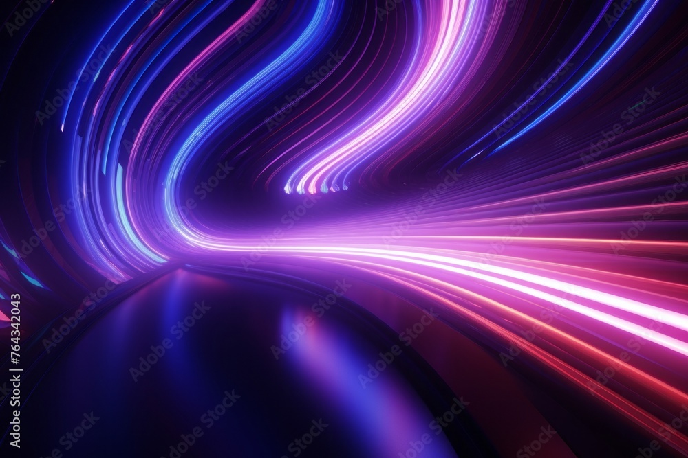 Poster dynamic 3d tunnel with neon lights and abstract patterns