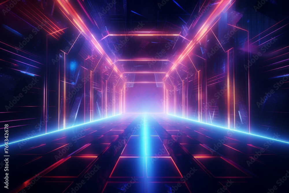 Poster glowing neon tunnel creating a surreal atmosphere