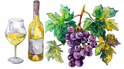 a bottle of wine and a glass of wine, an image for a winery, wine plantations vines