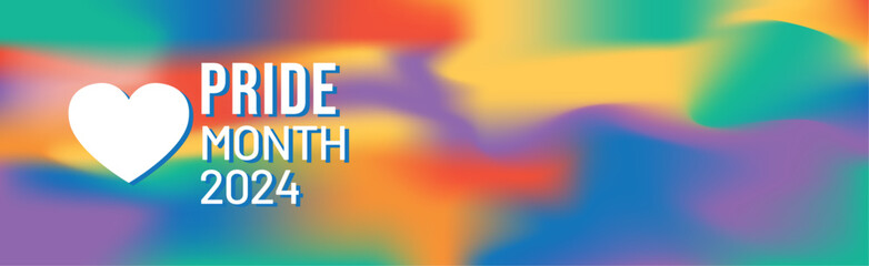 Pride Month banner with Pride Flag. LGBTQ Rainbow flag with Pride Month text. Love is Love 2024