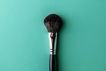Professional Photo of a Makeup Brush on Mint Green Background with Copy Space. Concept Makeup Brush Photoshoot, Mint Green Background, Copy Space, Professional Photography, Product Showcase