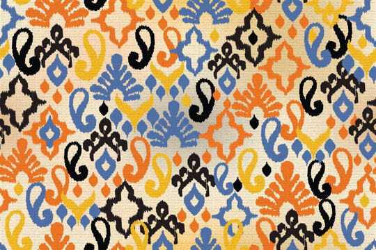 vector seamless fabric motif, abstract ikat, carpet, cloth, batik