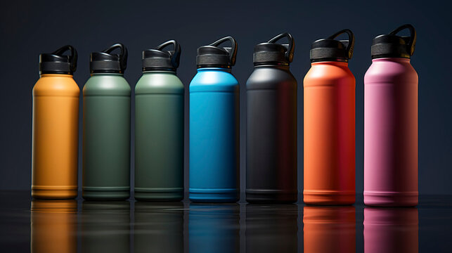 A photo of a row of motivational fitness water bottle