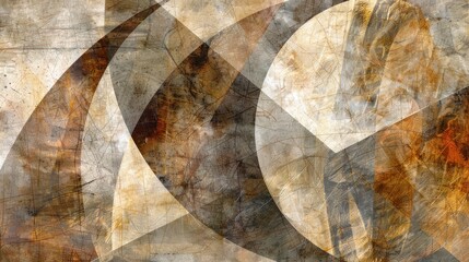 a grungy picture of an abstract background with circles and curves in brown, orange, yellow, and black.