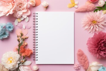 Spring journaling and crafting mockup with pastel stationery, flowers, and creative materials