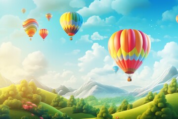 Fototapeta premium Sunny day sky background with a colorful hot air balloon festival