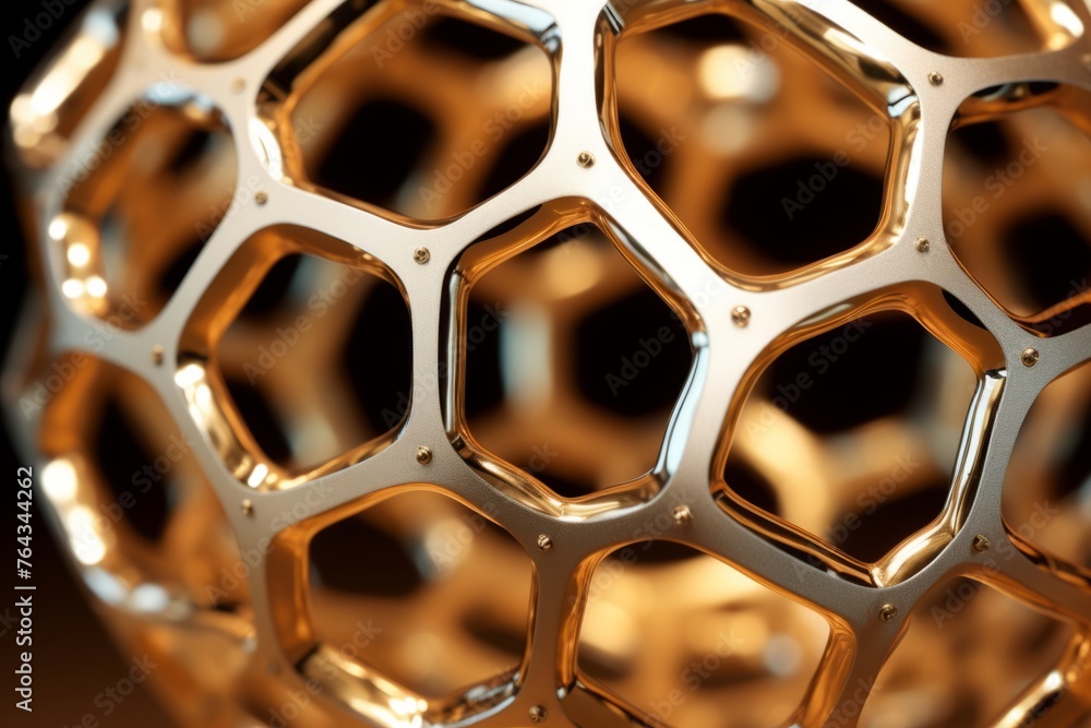 Poster a close up of a 3d truncated icosahedron with intricate polygonal faces