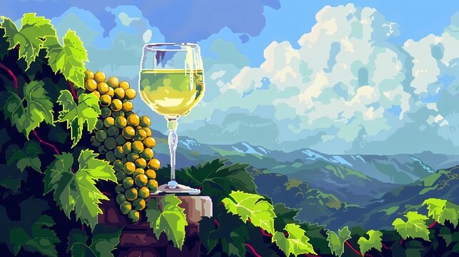 a bottle of wine and a glass of wine, an image for a winery, wine plantations vines