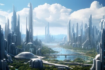 Fototapeta na wymiar A futuristic cityscape with soaring skyscrapers and advanced technology