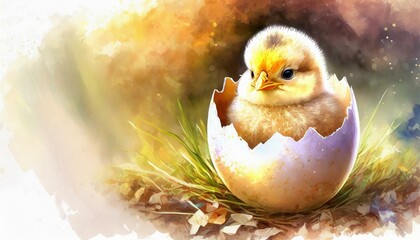 Adorable Hatching Chick Easter Card: Happy Easter! (Copy Space). Spring Chick Emerging from Egg. Easter Egg Hunt, New Beginnings, Springtime Renewal. Easter Basket Filler, Digital Greeting Card,