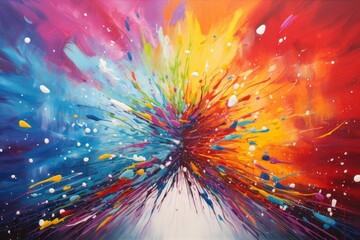 Vibrant and dynamic painting bursting with a kaleidoscope of colors