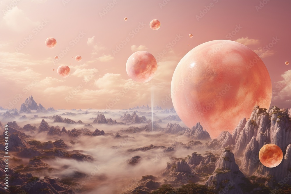 Poster a celestial event displaying shades of apricot and melon