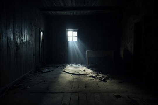 A dark room with a small glimmer of light, conveying hope amidst darkness