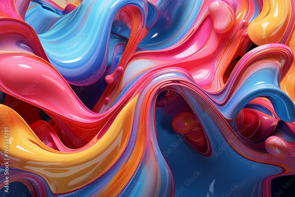 Poster digital 3d abstract art with fluid forms and vibrant color transitions