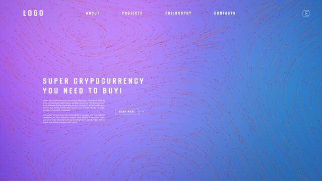 Landing page abstract design with vector field forces matris. Colorful template for website or app. Magnetic flow chart