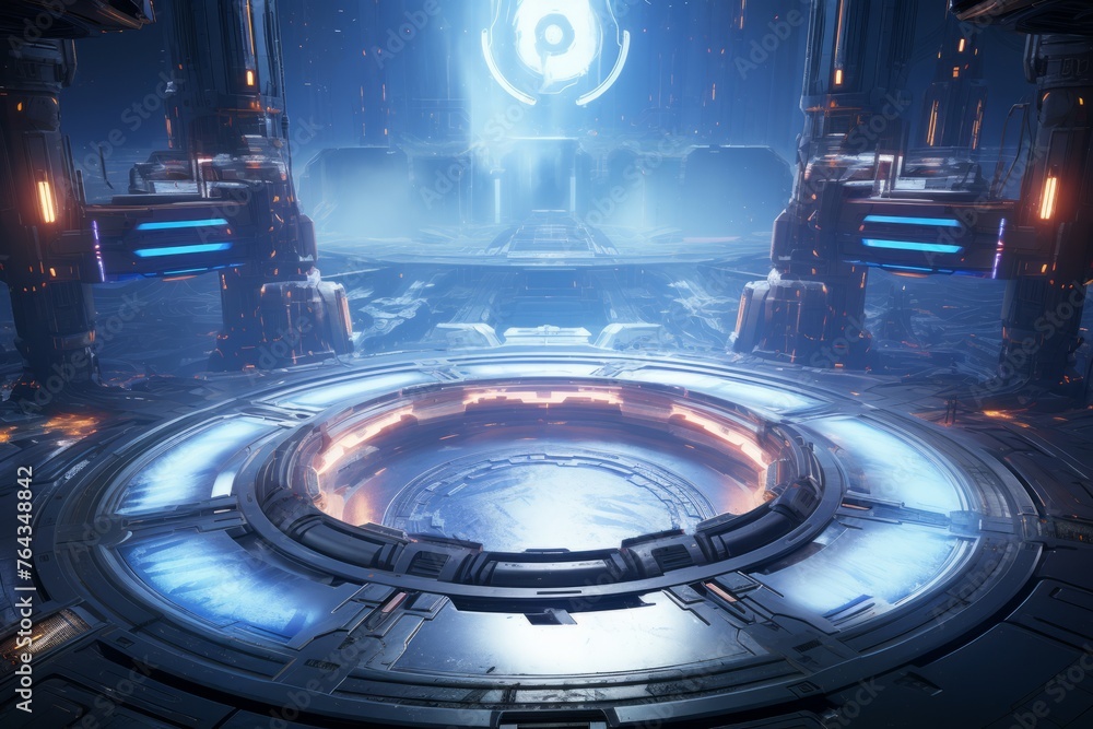 Poster sci-fi 3d environment with advanced technology and holographic interfaces
