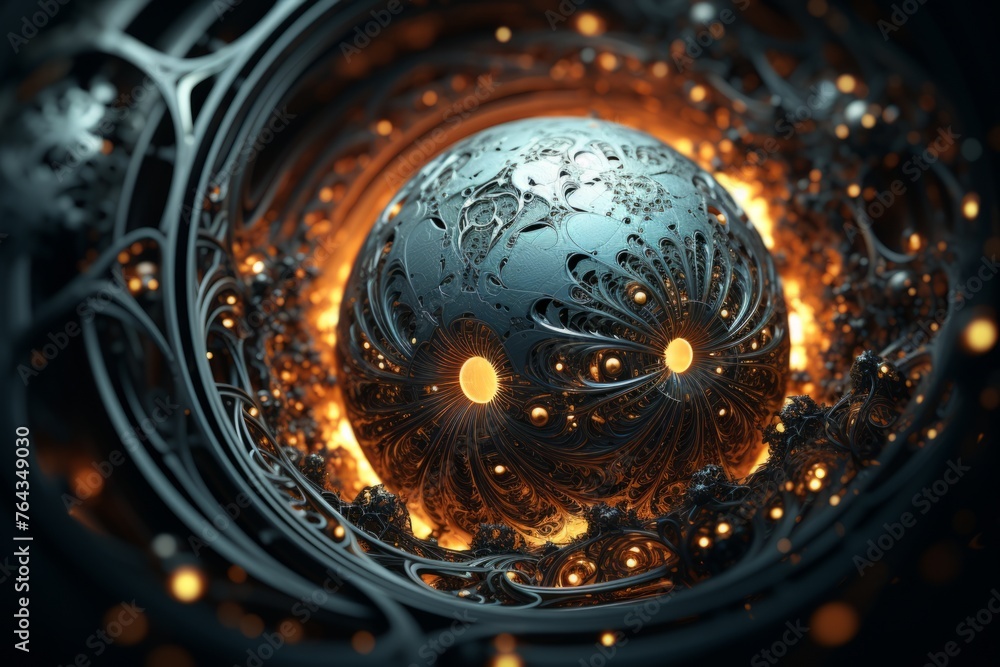 Aufkleber a close up of a 3d fractal sphere with intricate fractal details