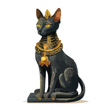 Seated black cat statue Bastet - ancient Egypt godd
