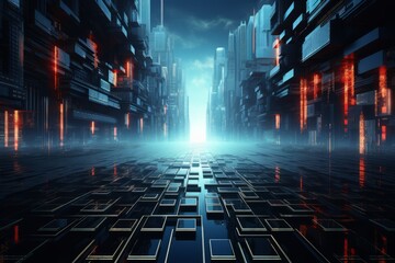 Obraz premium Abstract cyberpunk backdrop evoking a sense of technological advancement