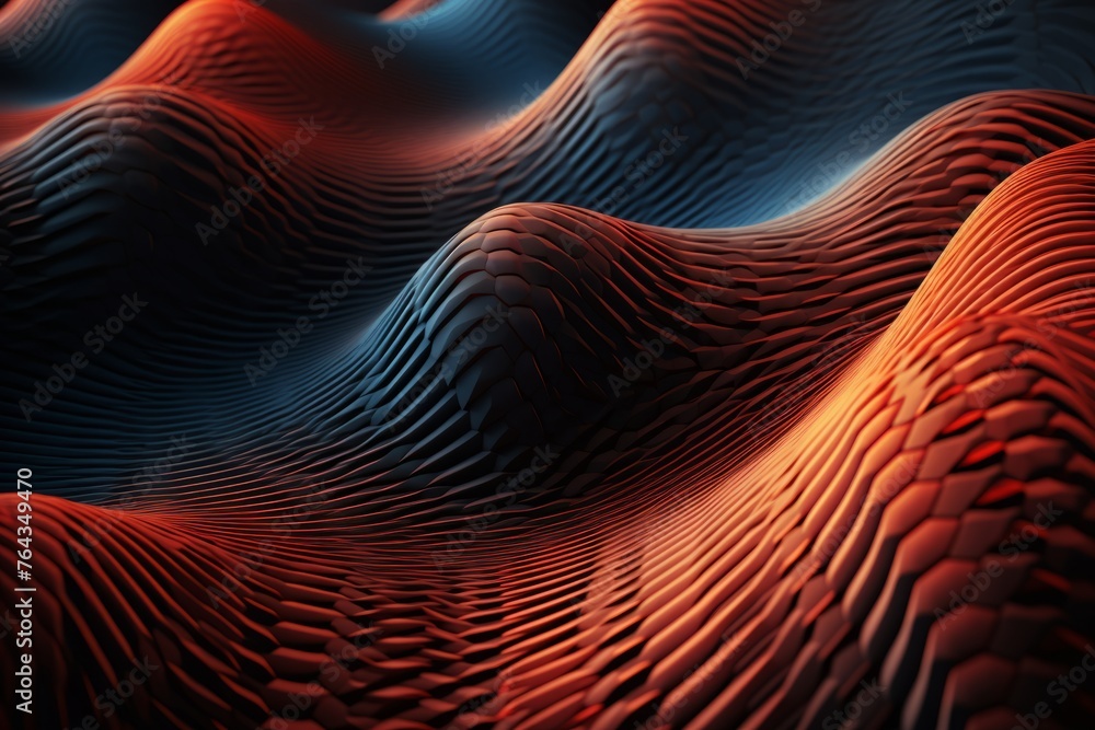 Poster an abstract image of a hypnotic 3d waveform oscillating in a rhythmic pattern