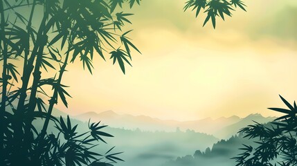 Fototapeta na wymiar Bamboo silhouette and landscape. Beautiful art background of plant leaves.