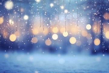Snow falling on a window, creating a blurry and dreamy effect