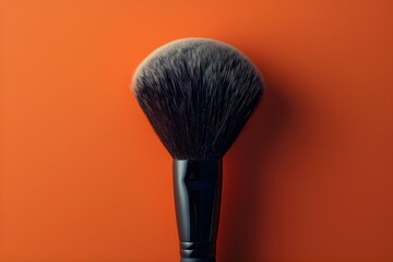 Professional Photo of a Makeup Brush on a Pale Orange Background with Copy Space. Concept Cosmetic Photoshoot, Beauty Photography, Makeup Brush, Orange Background, Copy Space