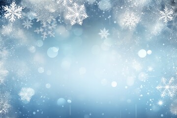 Blue and white winter wonderland with falling snowflakes