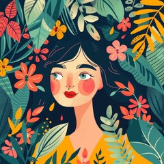 Woman with flowers. Concept of mothers day illustration.