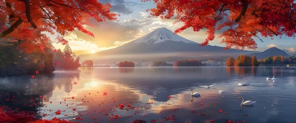 Colorful Autumn in Mount Fuji, Japan. Lake Kawaguchiko is one of the best places in Japan.