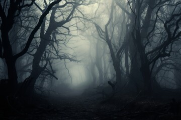 Haunted forest with mist and copy space for your Halloween-themed projects.