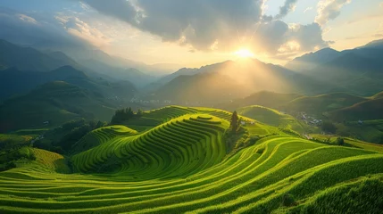 Cercles muraux Mu Cang Chai breathtaking natural green field of Mu Cang Chai terrace rice field at Vietnam.