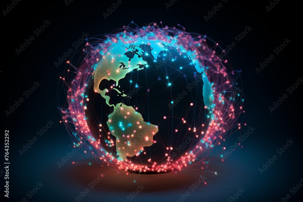 Poster mesmerizing illuminated globe with vibrant lights surrounding it