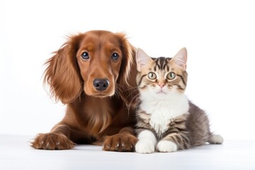 Cat and dog looking in the camera on a white background - generative ai