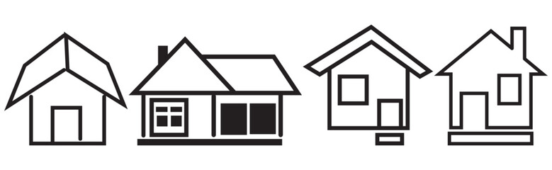 House, icon set. Houses, buildings, linear icons. Line with editable stroke
