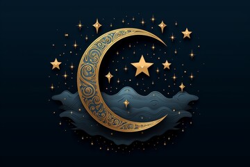 Moon and stars on a starry night sky for Mawlid