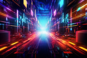 Neon infused abstract cyberpunk background with vibrant colors and dynamic lines - obrazy, fototapety, plakaty