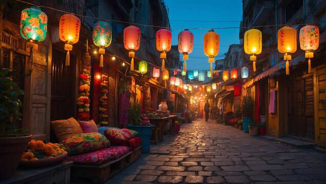 lanterns at night, street at night