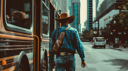Urban Trails: Following a Cowboy's Quest in the Concrete Jungle - obrazy, fototapety, plakaty