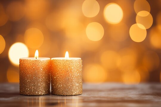 Soft focus bokeh with glowing holiday candles Christmas background