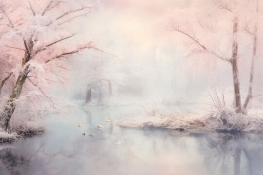 Soft pastel tones merging together in an ethereal and magical winter scene.