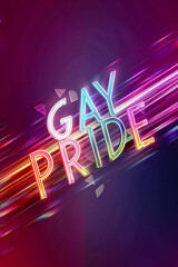 Gay pride neon light letter banner over dark background. Vertical image