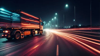 Tuinposter Trucks on highway  street in night time Motion blur light © ZOHAIB