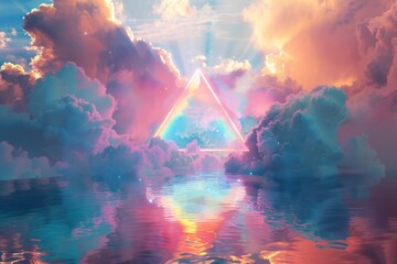 rainbow colored glowing neon triangle in the clouds, lake, dreamy scene, 3D render --ar 3:2 --style raw --v 6 Job ID: 5bd83a9c-ef30-4154-a749-71ca1a3a535e