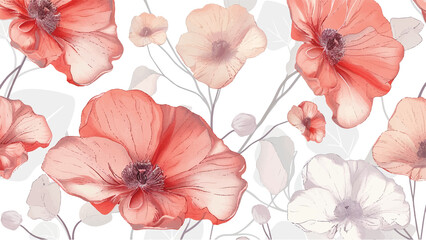 Refined Floral Elegance: Blossom Pattern on White Background