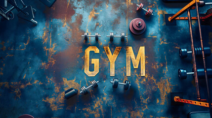 Top view background gym floor with dumbbell weights and treadmill machines equipment indoors workout club for athletes and healthy fitness exercise and sport training lifestyle interior. Nobody, empty